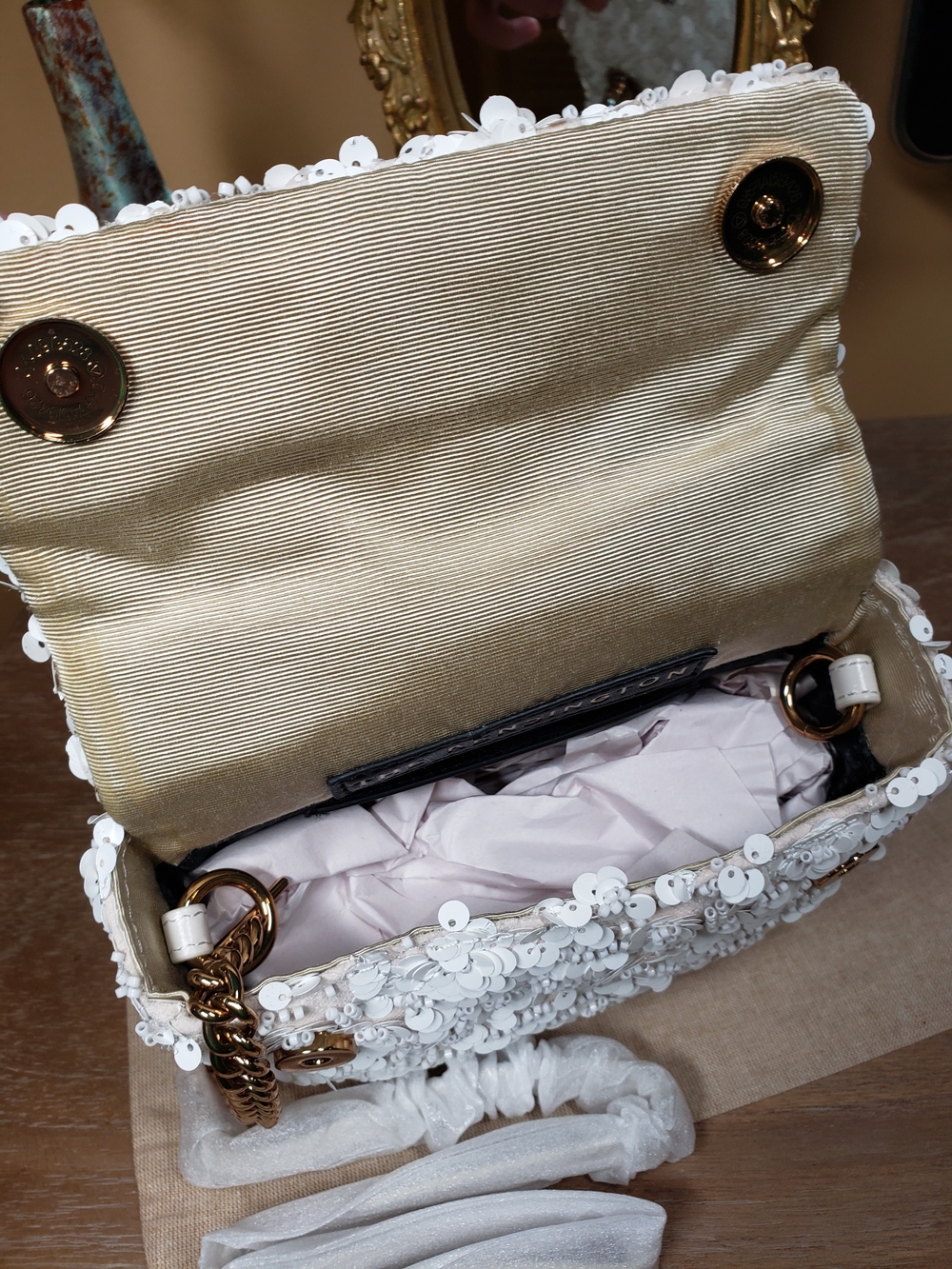 Kurt Geiger White Sequin Beaded Floral Top-Handle Satchel w/ Crossbody NWT! - Picture 14 of 17